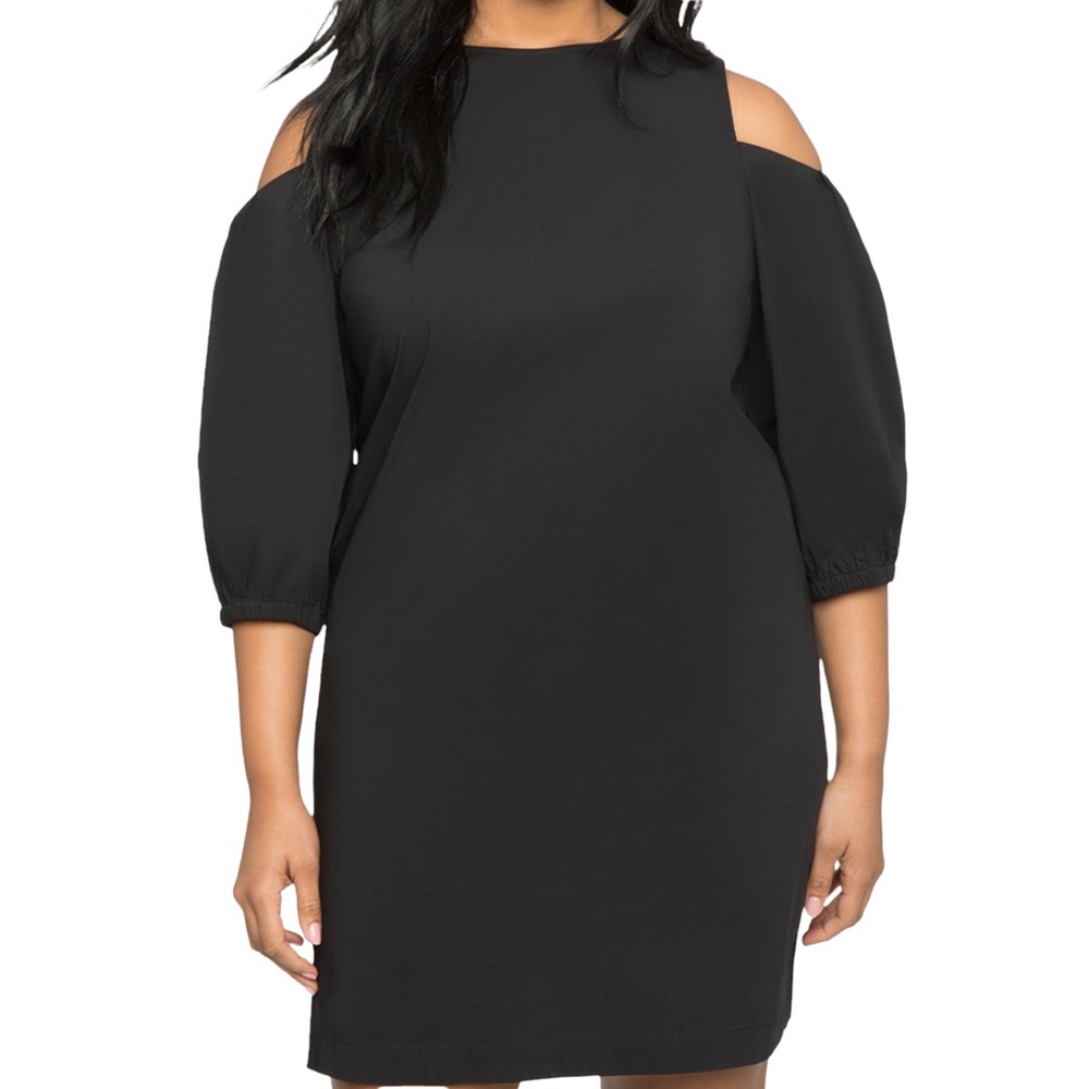 New Eloquii Black Cold Shoulder Puff Sleeve Party Dress Women's Plus Size 22 NWT